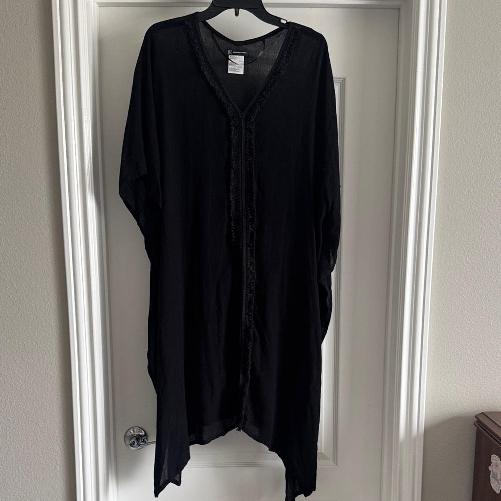 INC International Concepts Black Sheer Lace-Trim Kimono
